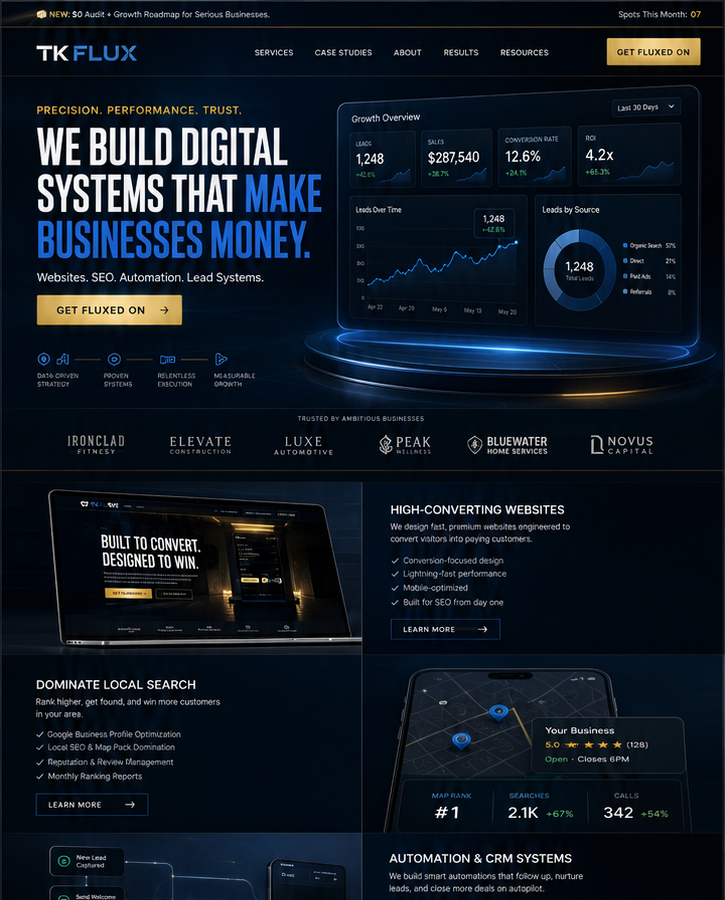 Professional web design and revenue dashboard by TK FLUX
