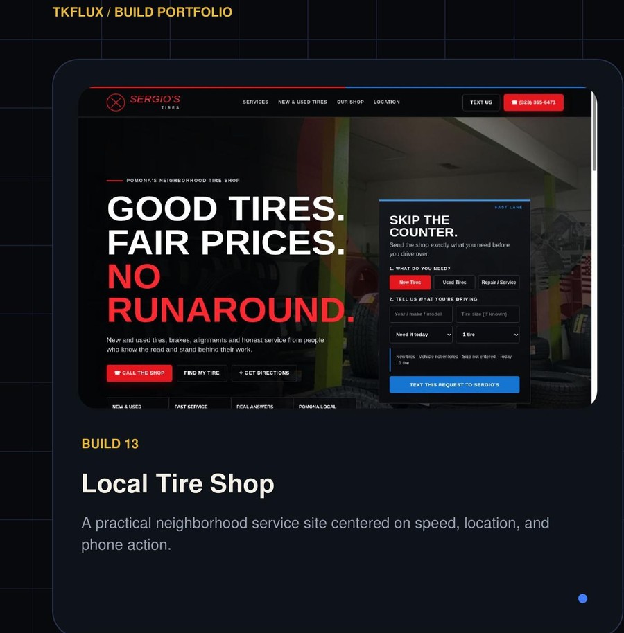 Local tire shop website